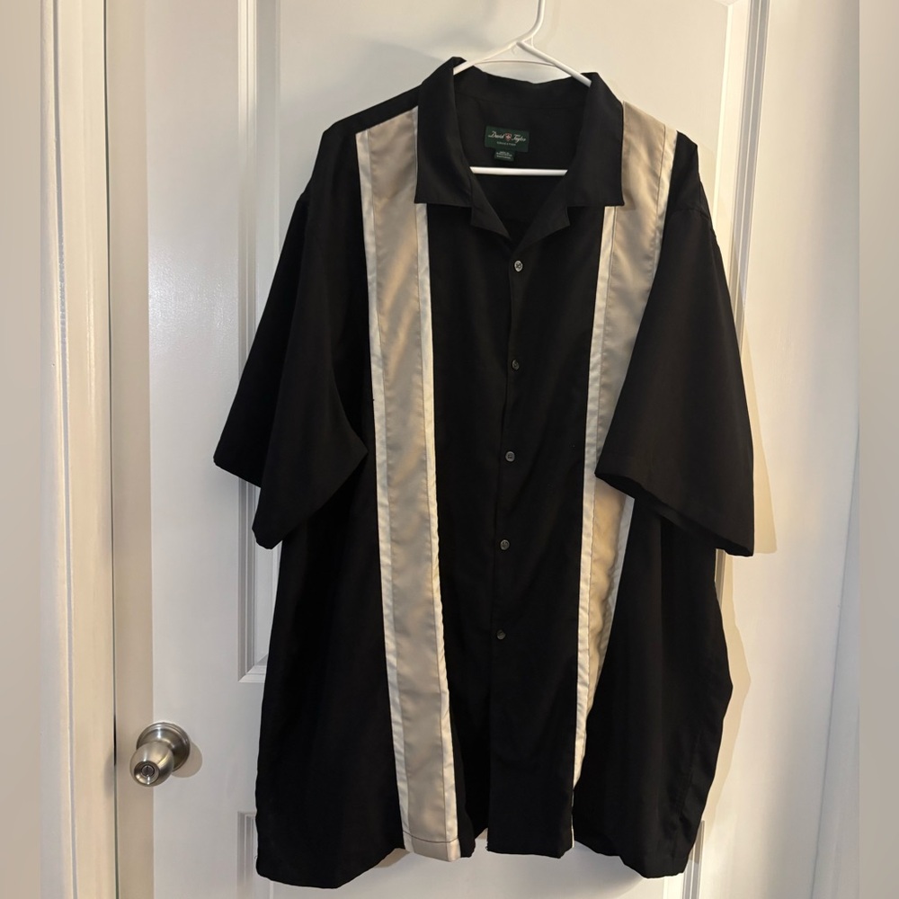 Men's David Taylor Black Short-Sleeve Button Shirt with Cream Stripes Sz 2XLT